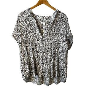 Treasure & Bond New Women Ditsy Floral Short Sleeve Button Blouse Cream Brown 2X